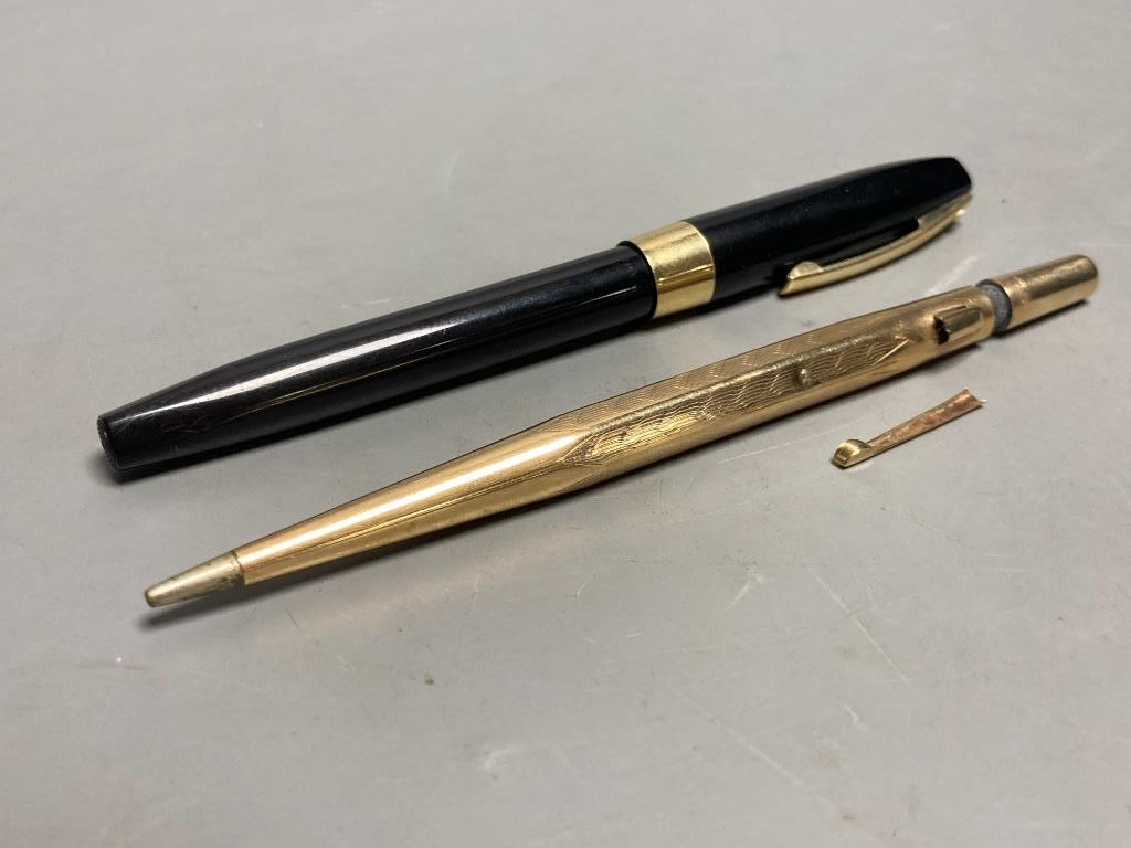 A 'Lifelong' 9ct gold-cased propelling pencil (a.f.) and a Sheaffer Imperial fountain pen